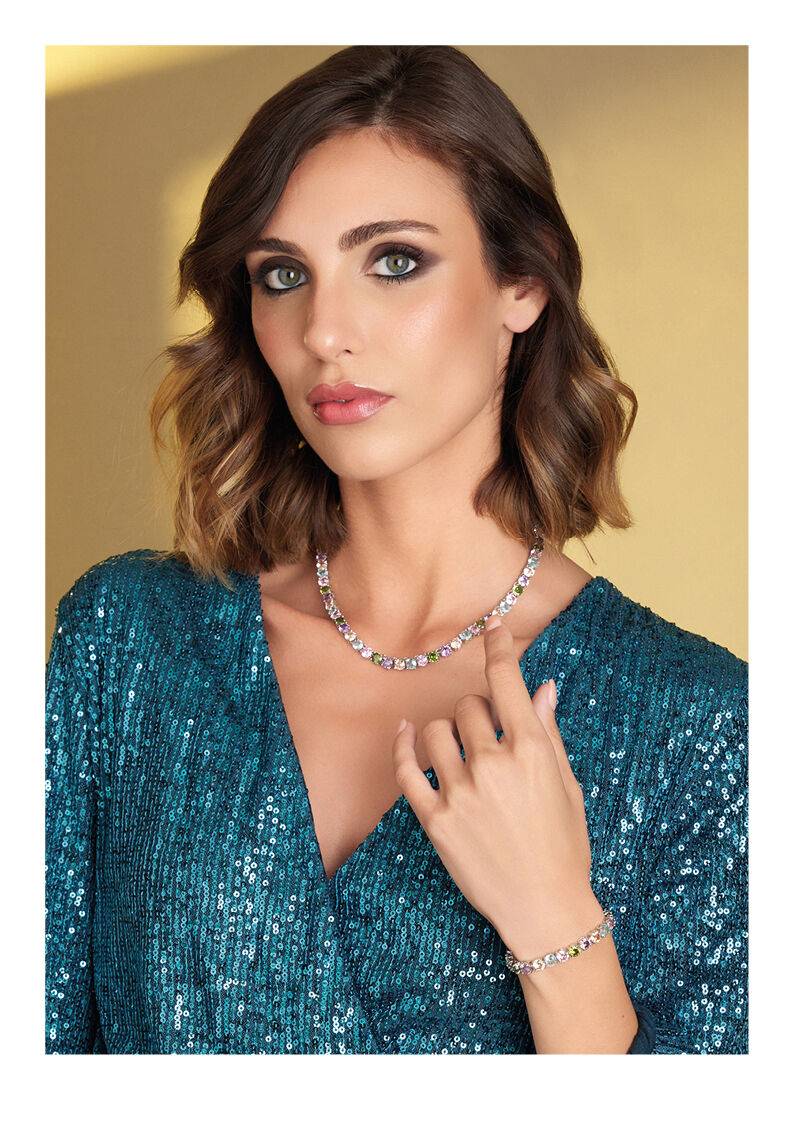 Ottaviani Collana rodiata con cubic zirconia colorata Convenienza
