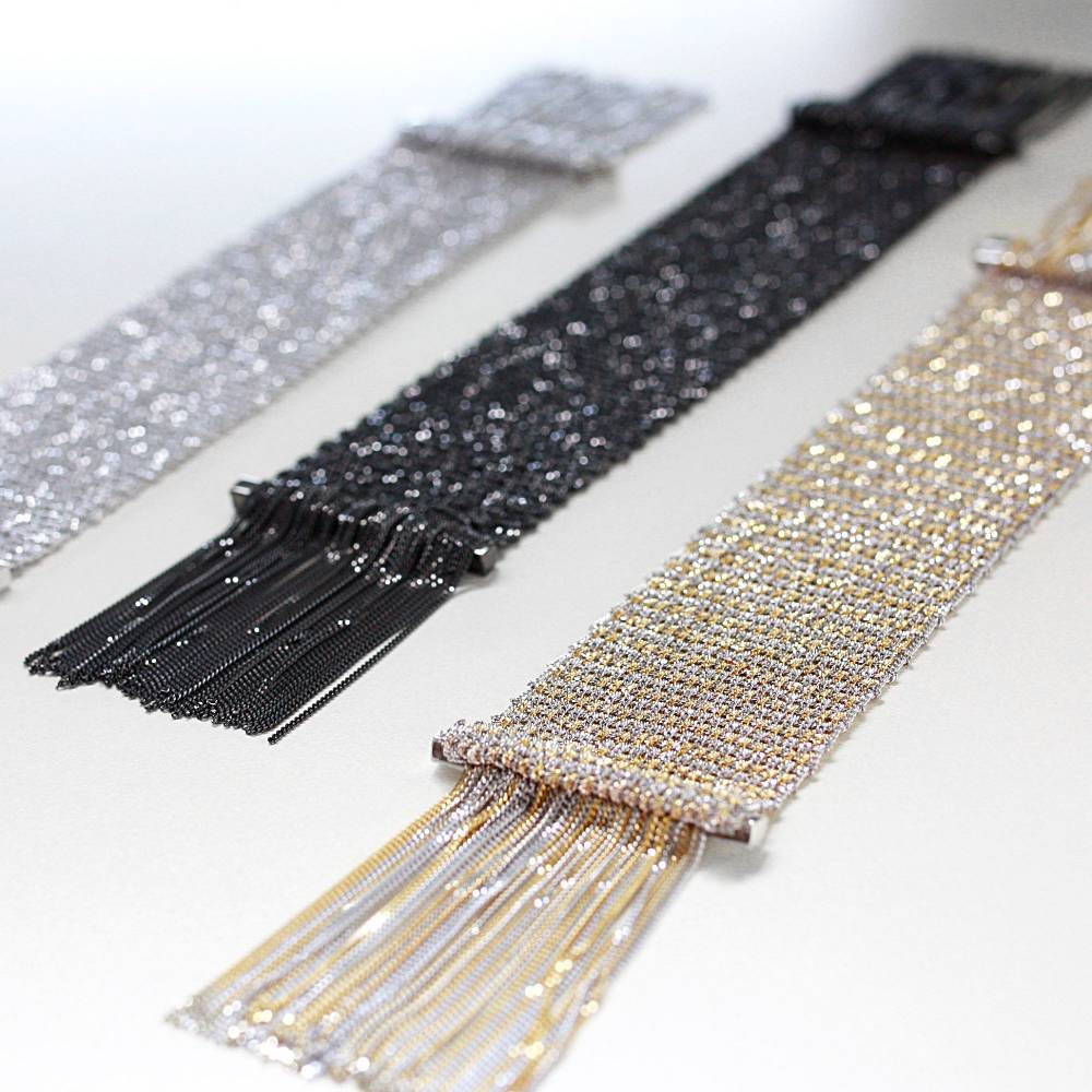 Paola Grande Gioielli SCIARPE Bracciale in maglia d'argento con frange Qualità