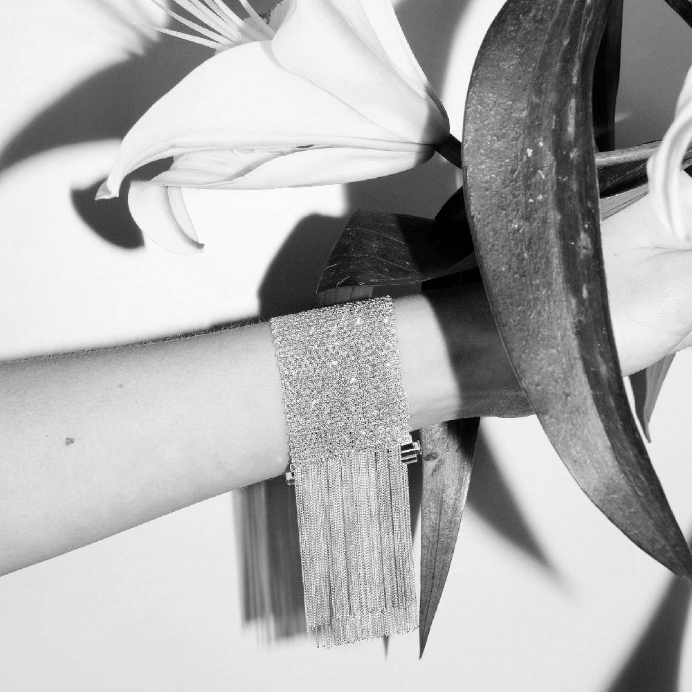 Paola Grande Gioielli SCIARPE Bracciale in maglia d'argento con frange Vendita