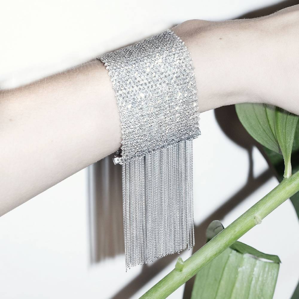 Paola Grande Gioielli SCIARPE Bracciale in maglia d'argento con frange Promozione