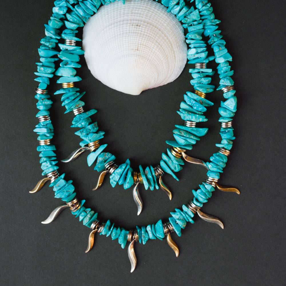 Paola Grande Gioielli FLAME Collana girocollo in turchese ed ematite Presa
