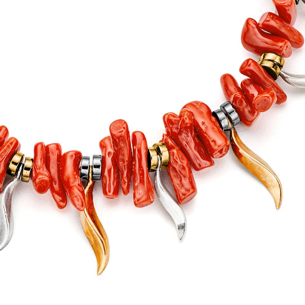Paola Grande Gioielli FLAME Collana girocollo in corallo ed ematite Sconto