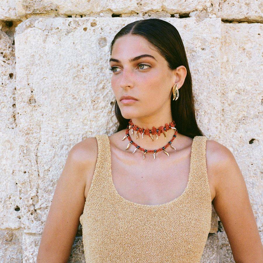 Paola Grande Gioielli FLAME Collana girocollo in corallo ed ematite Sconto