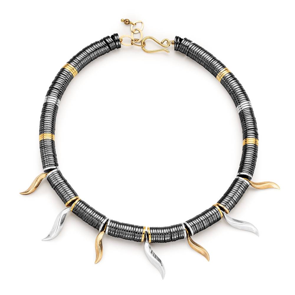 Paola Grande Gioielli FLAME Collana girocollo con dischi in ematite