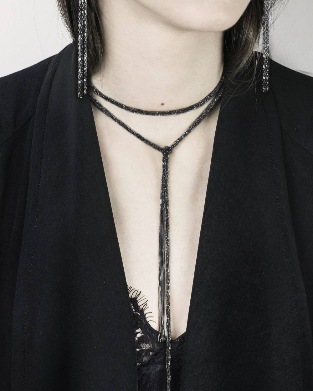 Paola Grande Gioielli SCIARPE Cordino/choker in argento rodiato Pezzi Unici