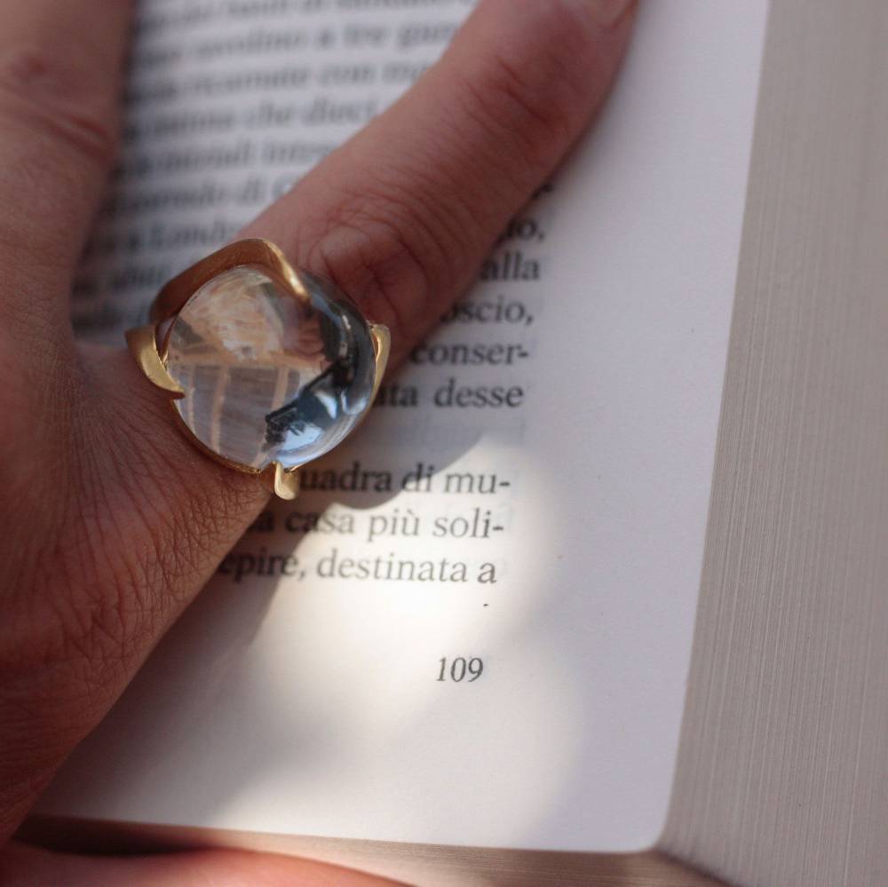 Paola Grande Gioielli SOLIS Anello 'Solis' in bronzo con cristallo di rocca Italy