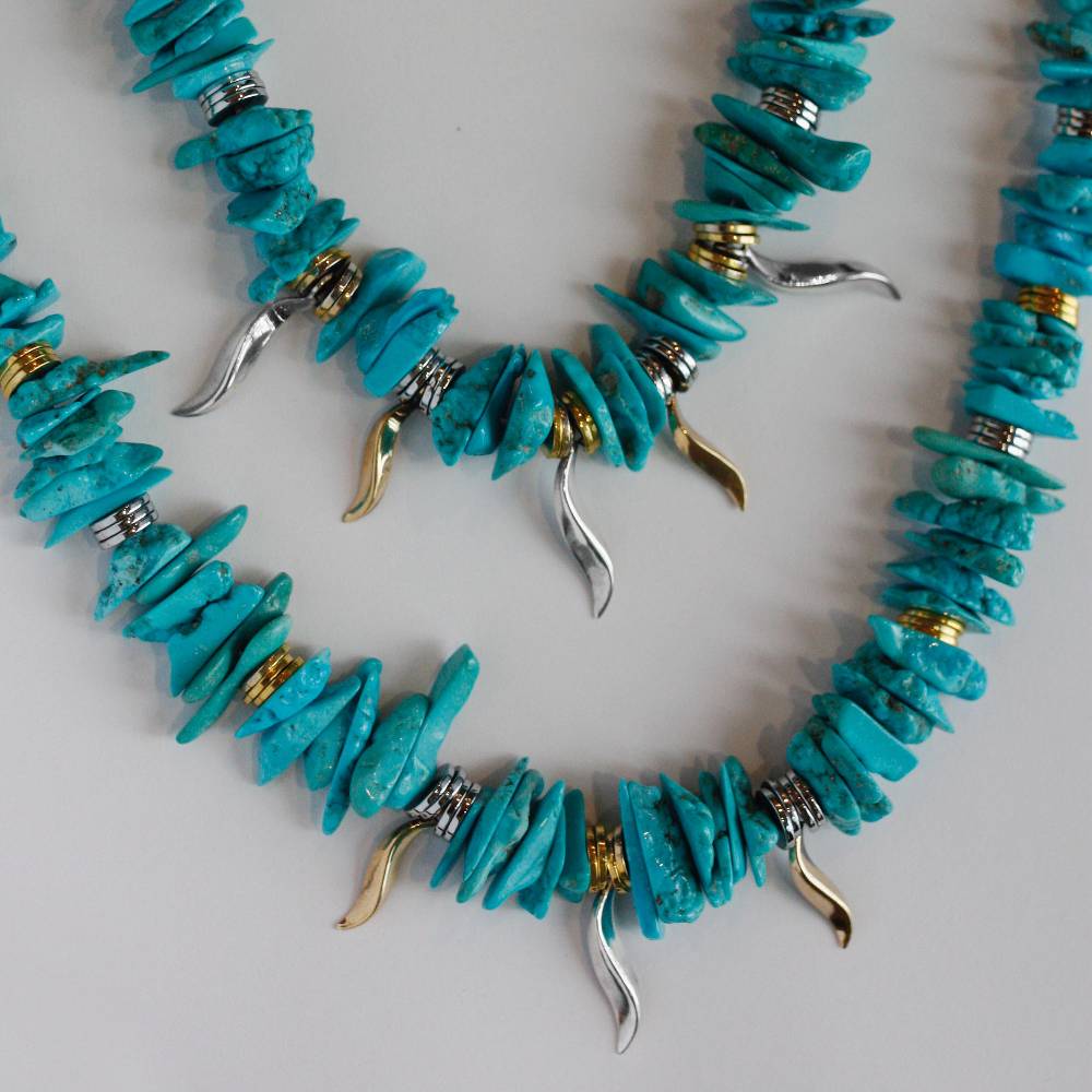 Paola Grande Gioielli FLAME Collana in turchese ed ematite misura lunga Spedizione gratuita