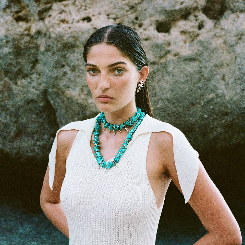 Paola Grande Gioielli FLAME Collana in turchese ed ematite misura lunga Spedizione gratuita