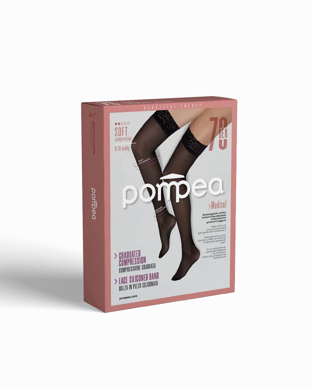 Pompea Autoreggente velato 70 denari contenitivo con compressione graduata leggera Nuovo