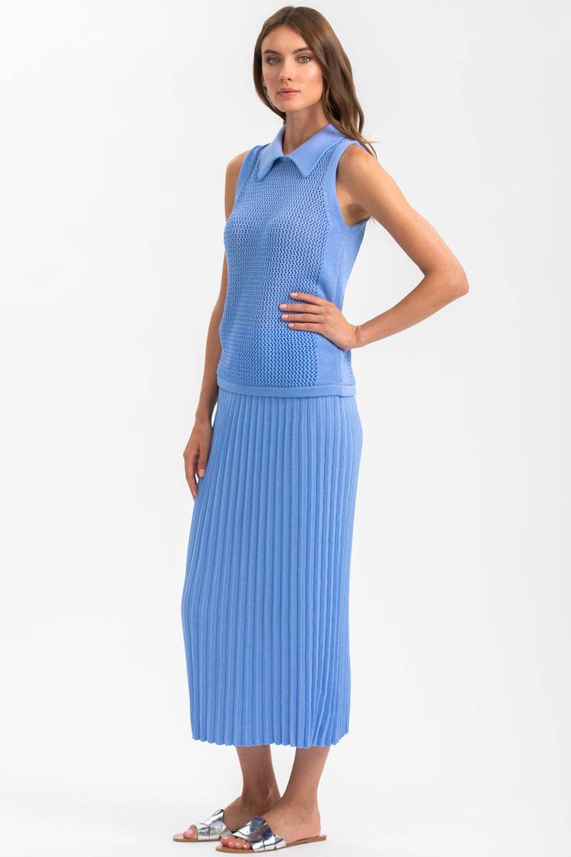 Pietro Brunelli LINDA | Top Smanicato Blu con Colletto Online