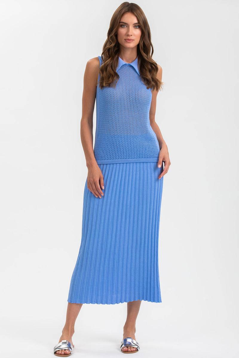 Pietro Brunelli LINDA | Top Smanicato Blu con Colletto Online