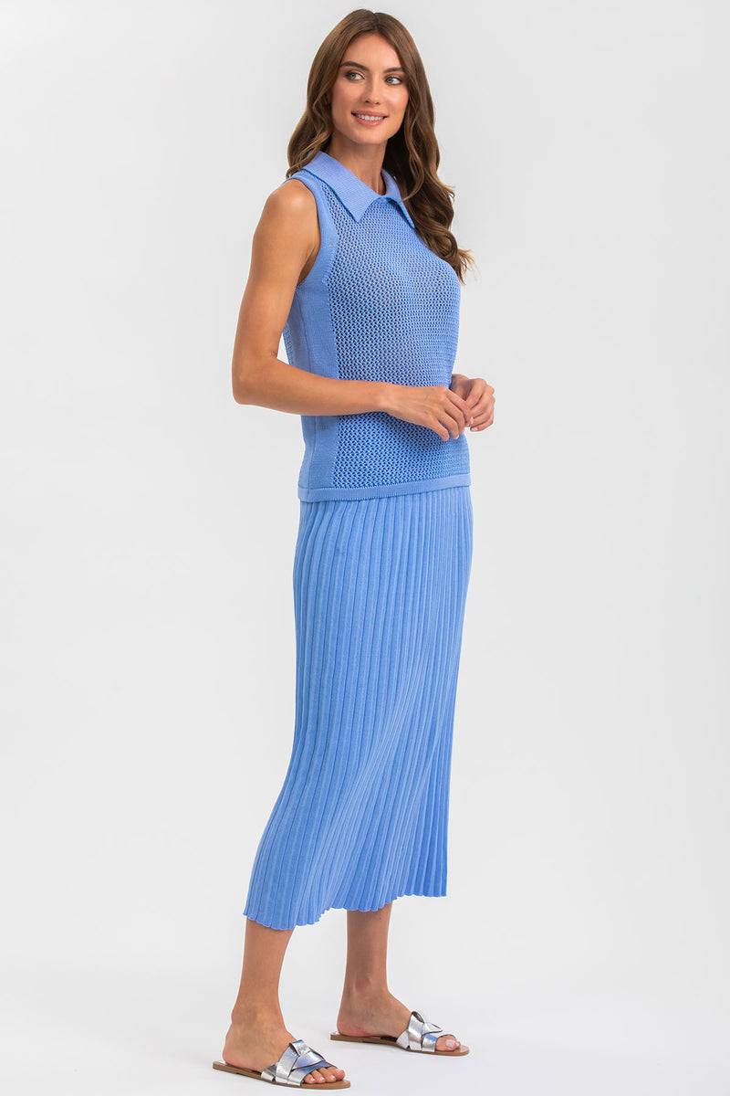 Pietro Brunelli LINDA | Top Smanicato Blu con Colletto Online