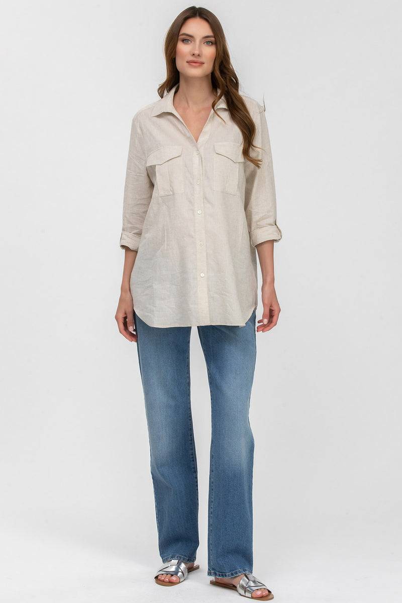 Pietro Brunelli SAFARI POCKET | Camicia Utility Premaman in Lino Beige 2025