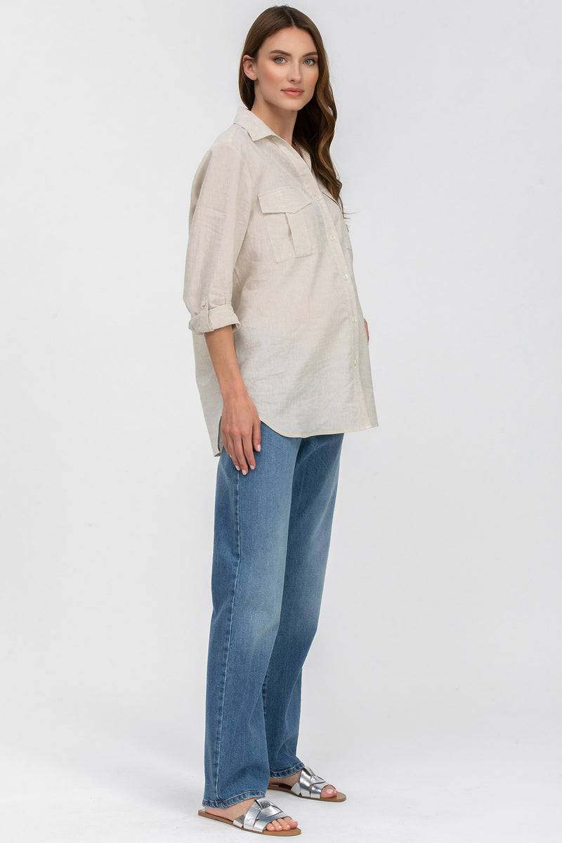 Pietro Brunelli SAFARI POCKET | Camicia Utility Premaman in Lino Beige 2025