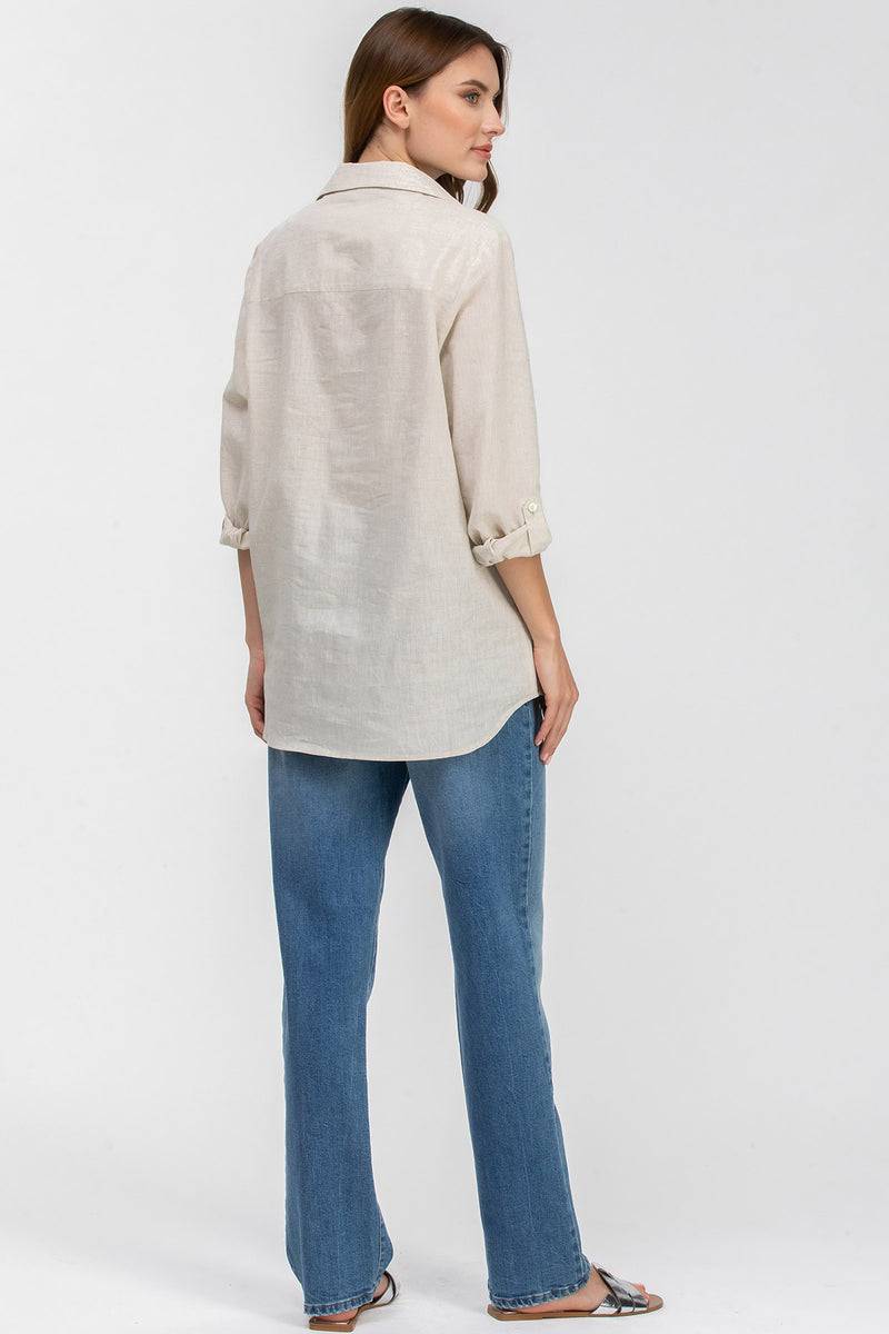 Pietro Brunelli SAFARI POCKET | Camicia Utility Premaman in Lino Beige 2025
