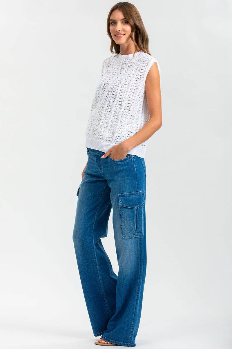 Pietro Brunelli WIDE LEG WA02 | Jeans Premaman a Gamba Larga con Tasche Laterali In Vendita