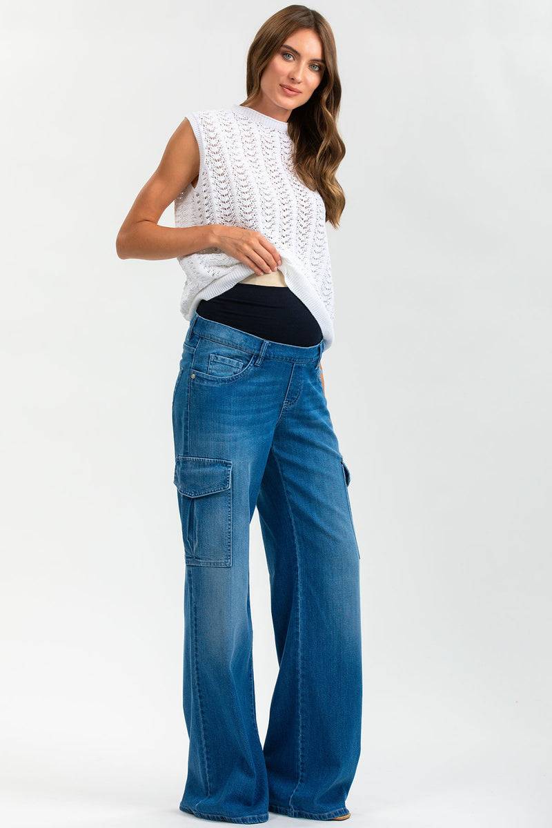 Pietro Brunelli WIDE LEG WA02 | Jeans Premaman a Gamba Larga con Tasche Laterali In Vendita