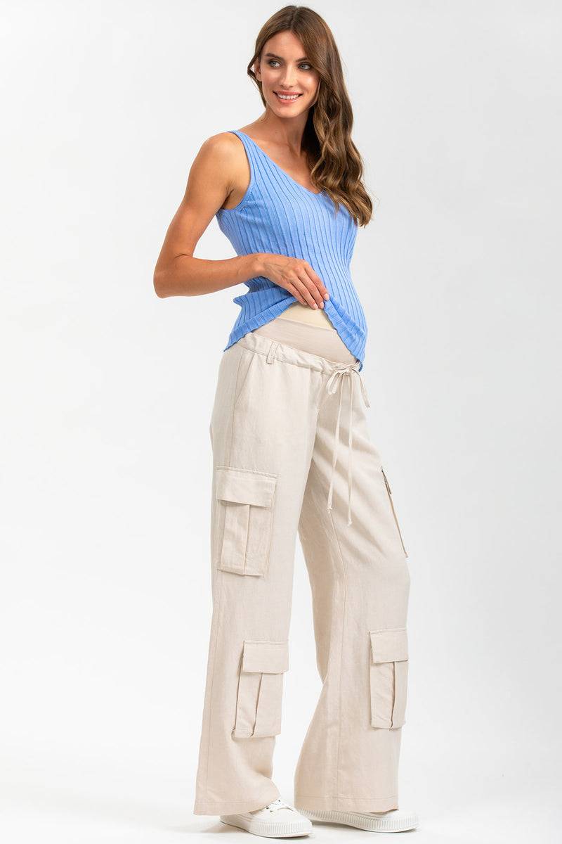 Pietro Brunelli GEORGE | Pantaloni Premaman Stile Cargo in Lino Beige Hotsell