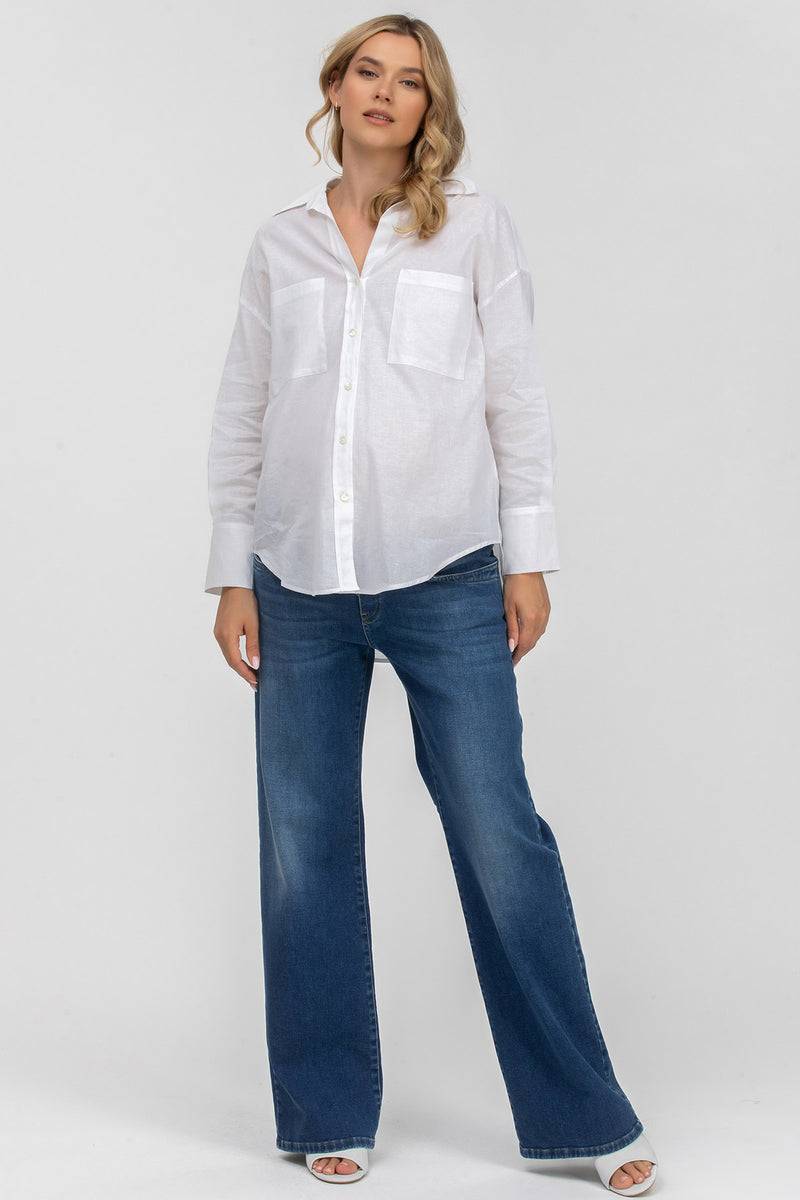 Pietro Brunelli SOPHIA POCKET | Camicia Premaman Oversize con Tasche Frontali in Lino Bianca Offerta