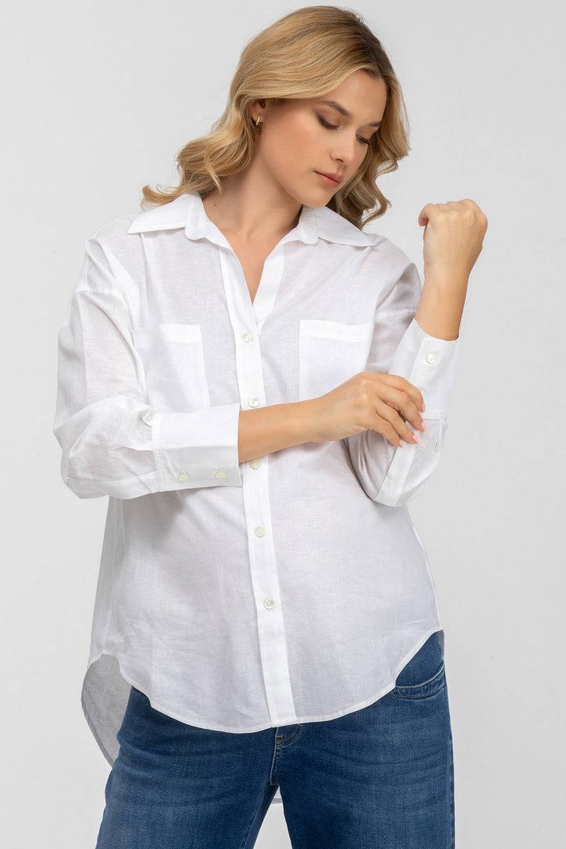 Pietro Brunelli SOPHIA POCKET | Camicia Premaman Oversize con Tasche Frontali in Lino Bianca Offerta