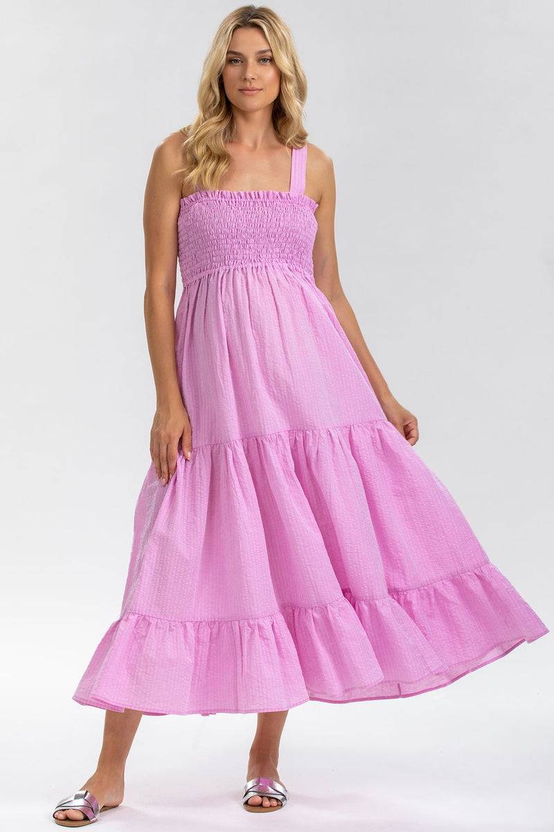 Pietro Brunelli HOLLY | Abito Premaman Lungo in Cotone Goffrato Color Rosa Saldi Di Fabbrica