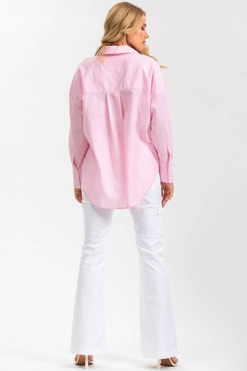 Pietro Brunelli SOPHIA POCKET | Camicia Premaman Oversize con Tasche Frontali in Lino Rosa Pezzi Unici