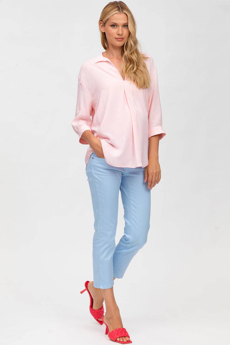 Pietro Brunelli CAPRI AZZURO | Pantaloni Premaman in Cotone Elasticizzato Sconto