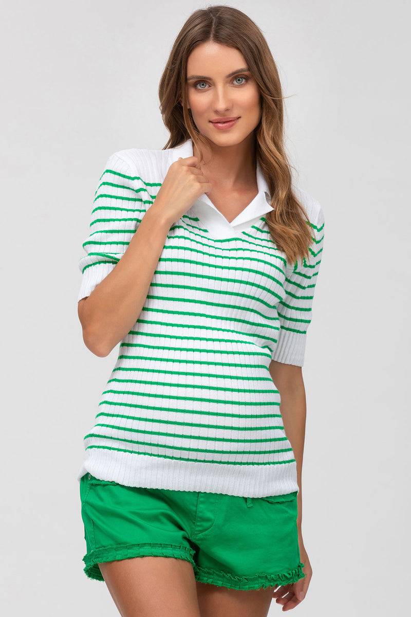 Pietro Brunelli CHRISTINE | Maglia Premaman a Righe Verde e Bianca con Colletto