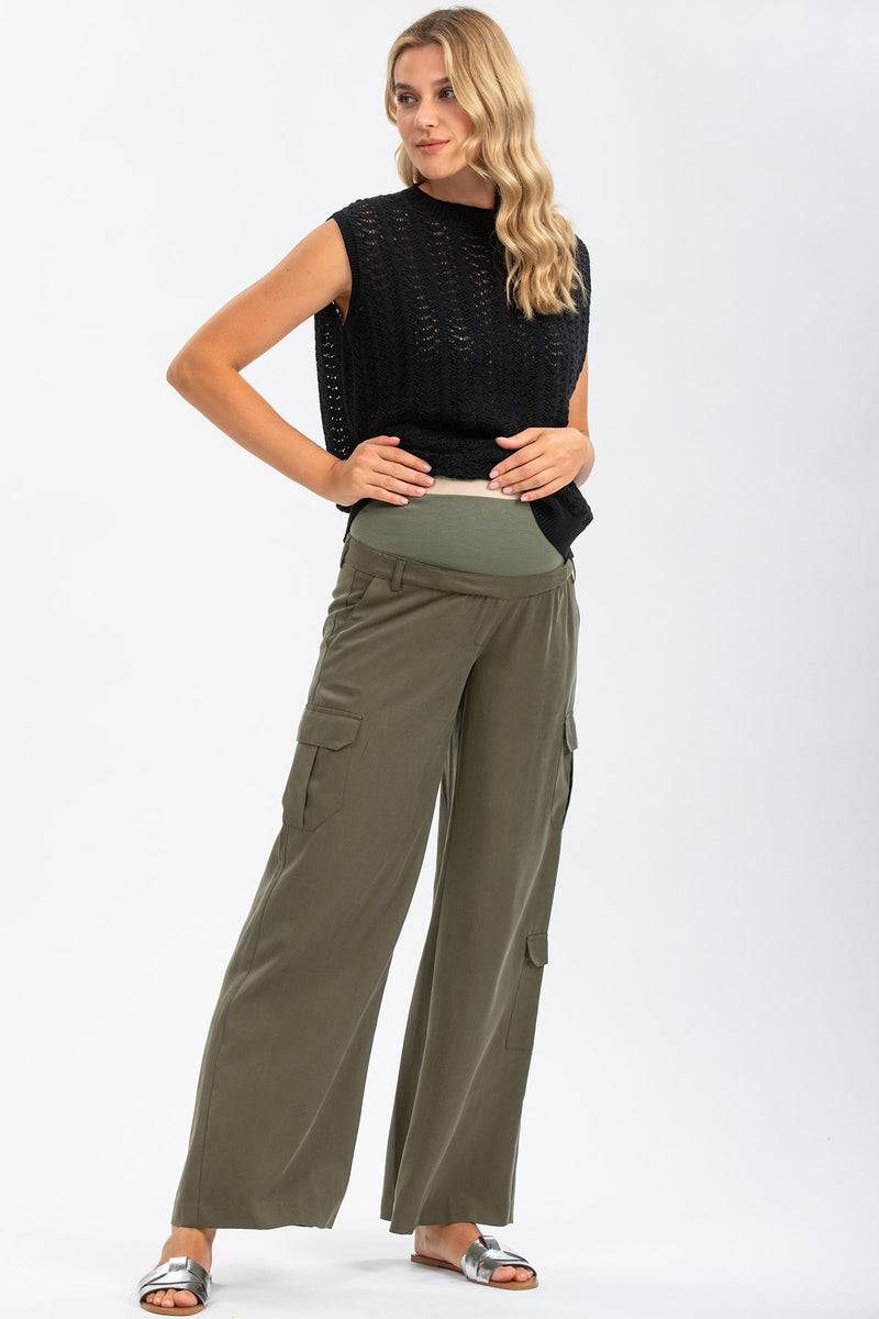 Pietro Brunelli CHARLIE | Pantaloni Premaman Stile Cargo in Tencel Sottocosto