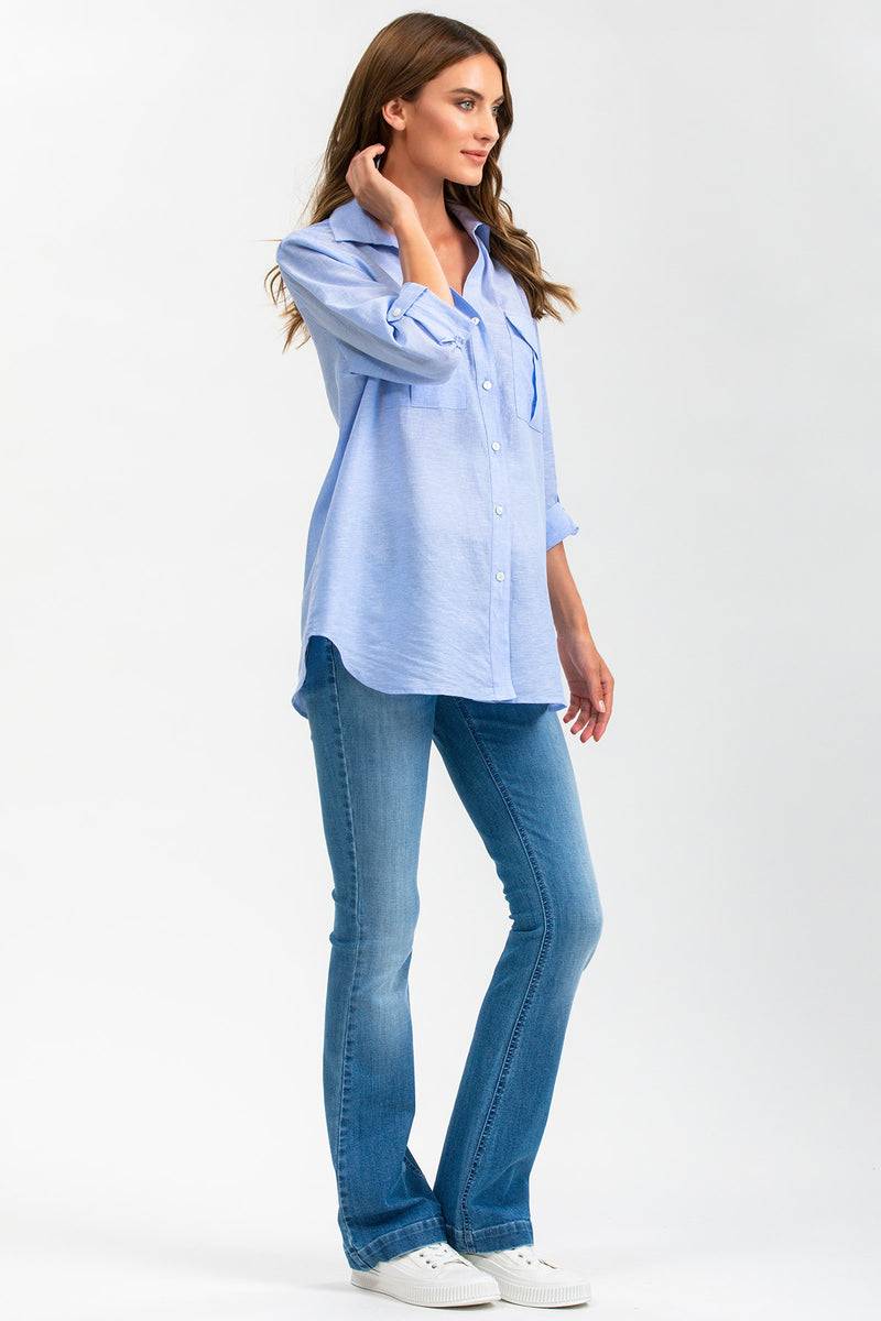 Pietro Brunelli SAFARI POCKET | Camicia Utility Premaman in Lino Blu Italia