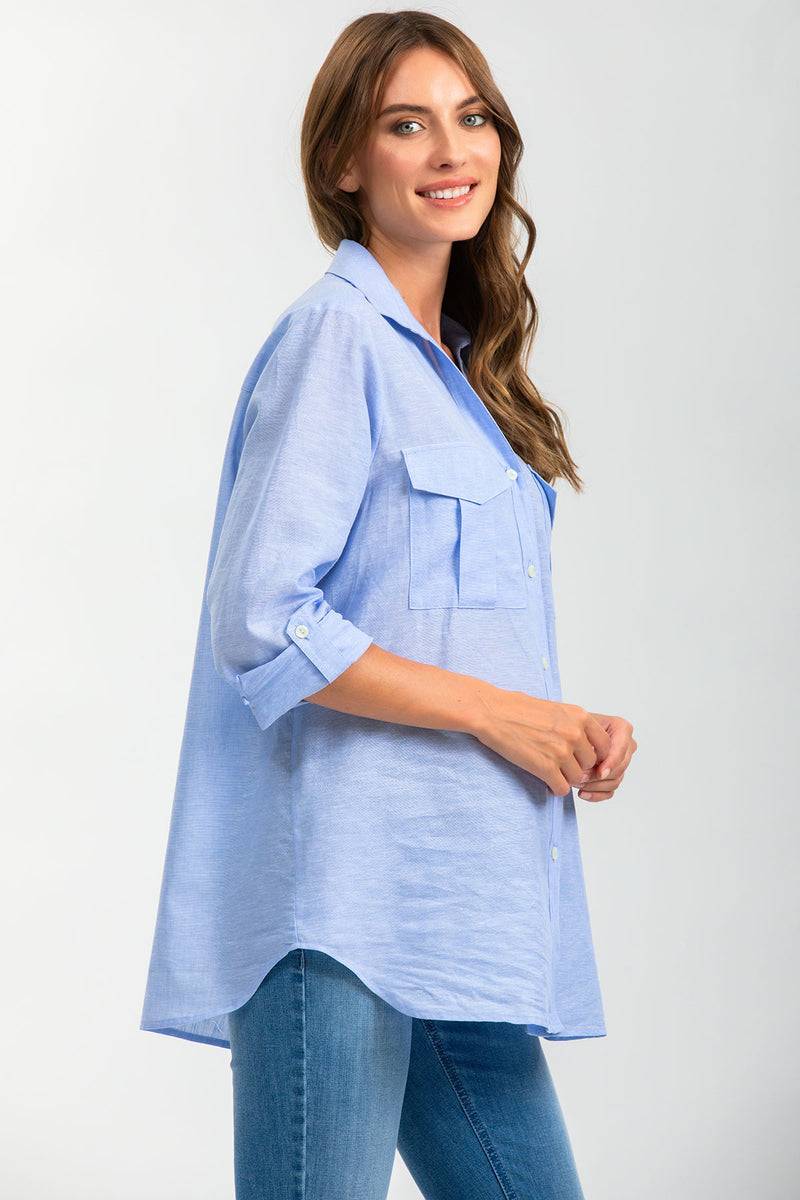 Pietro Brunelli SAFARI POCKET | Camicia Utility Premaman in Lino Blu Italia