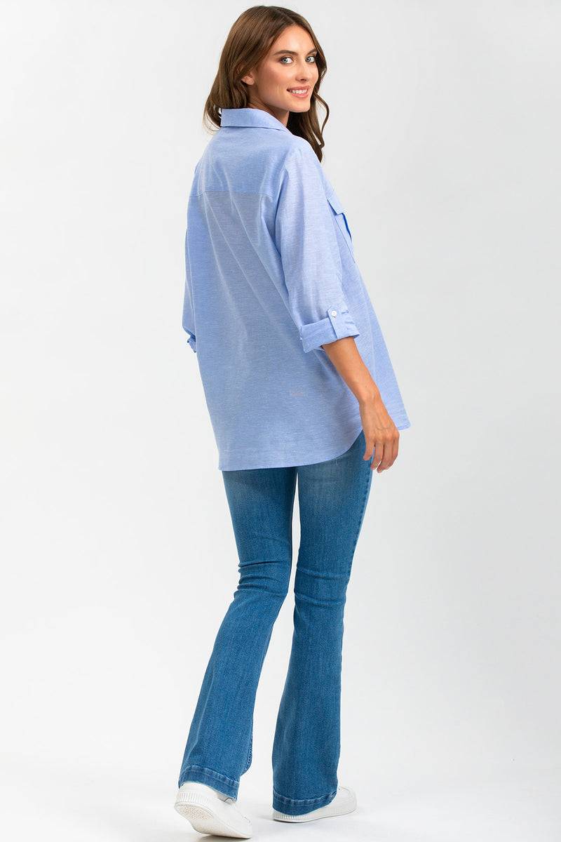 Pietro Brunelli SAFARI POCKET | Camicia Utility Premaman in Lino Blu Italia