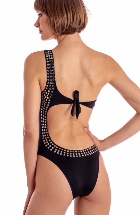 Pin Up Stars COSTUME DA BAGNO INTERO IMBOTTITO MONOSPALLA CON CRISTALLI SPECCHIETTI Vendita