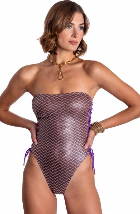 Pin Up Stars COSTUME DA BAGNO INTERO FASCIA LAMÈ STAMPA SPIGHETTA