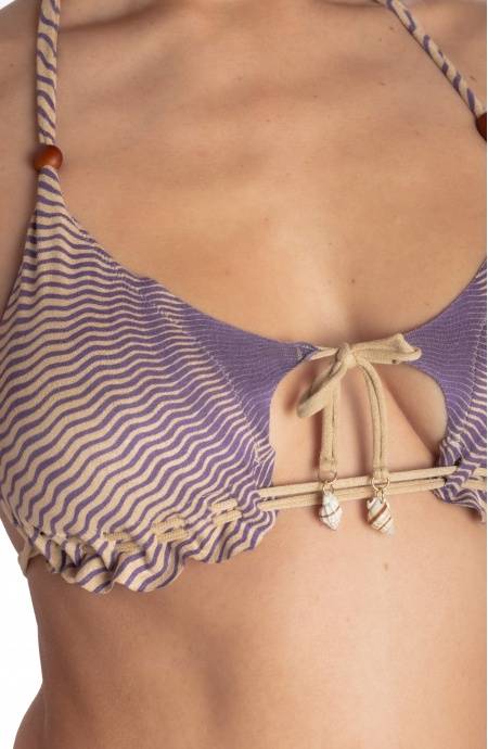 Pin Up Stars BIKINI TRIANGOLO IMBOTTITO DAINETTO CON PERLE E CONCHIGLIE STAMPA TIGER SUN Saldi