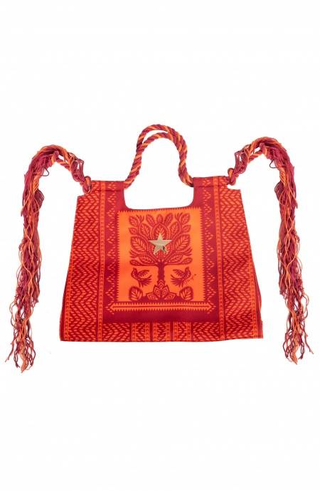 Pin Up Stars BORSA SHOPPER GRANDE CON FRANGE STAMPA BEAUTIFUL TREE Qualità Garantita
