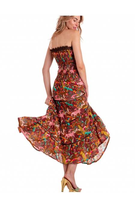 Pin Up Stars ABITO LUNGO CON CINTURA STAMPA TROPICAL Sconto