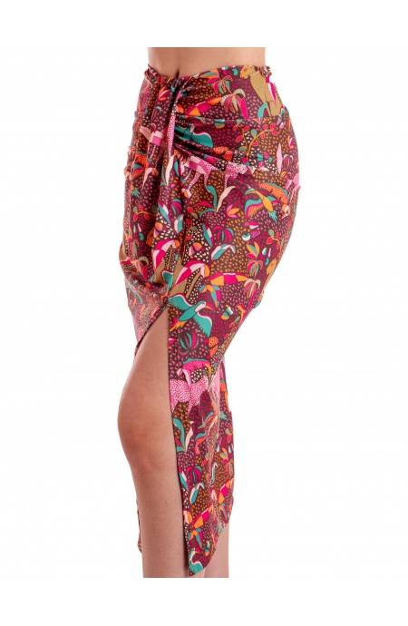 Pin Up Stars GONNA LONGUETTE CON SPACCO STAMPA TROPICAL Economico