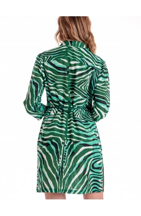 Pin Up Stars ABITO CHEMISIER CON CINTURA STAMPA ZEBRA Vendite Flash