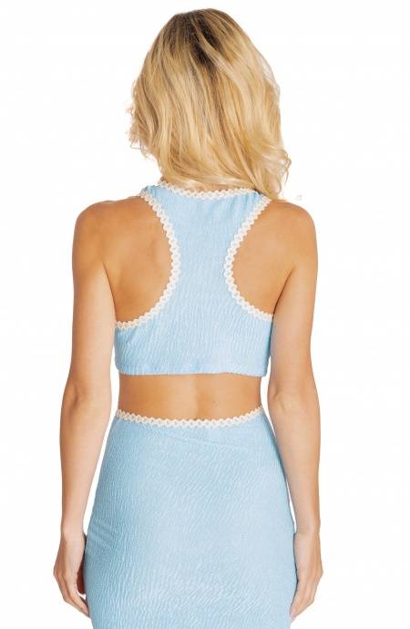 Pin Up Stars CROP TOP GOFFRATO CON PASSAMANERIA TINTA UNITA Nuova