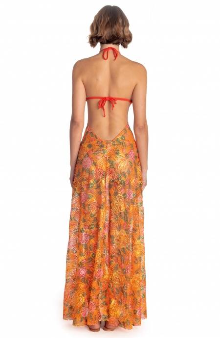 Pin Up Stars ABITO PAREO LUNGO PIZZO MACRAMÉ STAMPA FLOWER BIRD In Linea