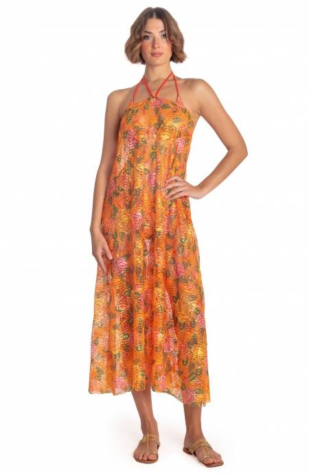 Pin Up Stars ABITO PAREO LUNGO PIZZO MACRAMÉ STAMPA FLOWER BIRD In Linea