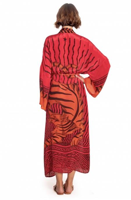 Pin Up Stars KIMONO LUNGO STAMPA TIGER SUN Nuovo