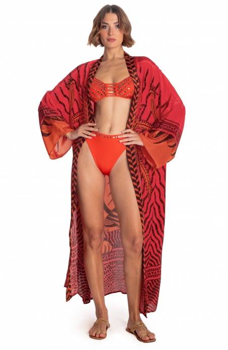 Pin Up Stars KIMONO LUNGO STAMPA TIGER SUN Nuovo