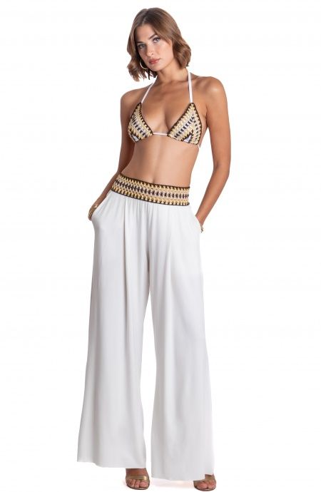 Pin Up Stars PANTALONE PALAZZO CON PASSAMANERIA CROCHET Consegna Veloce