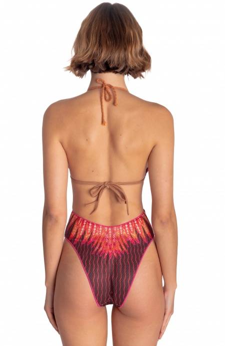 Pin Up Stars COSTUME DA BAGNO INTERO CUT-OUT CON BORCHIE STAMPA WINGS Vendita Calda