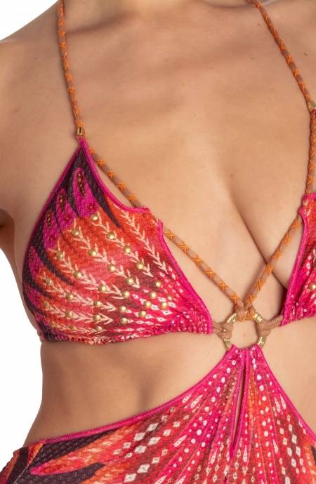 Pin Up Stars COSTUME DA BAGNO INTERO CUT-OUT CON BORCHIE STAMPA WINGS Vendita Calda