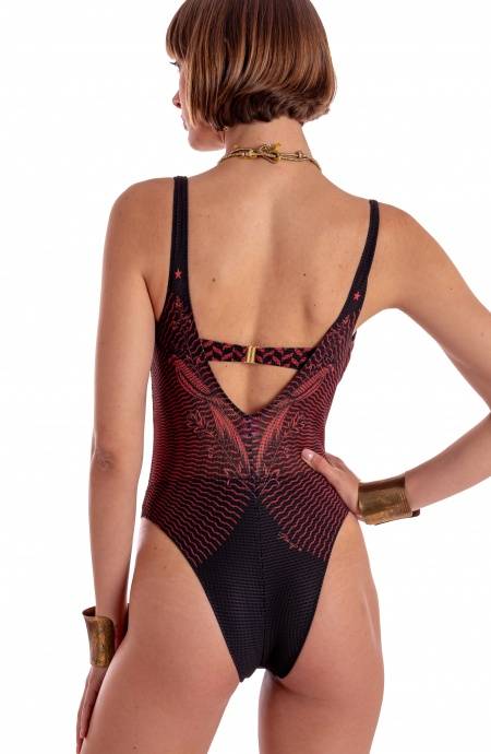 Pin Up Stars COSTUME DA BAGNO INTERO CON FASCIA IMBOTTITA E ACCESSORIO STAMPA TIGER SUN Nuova