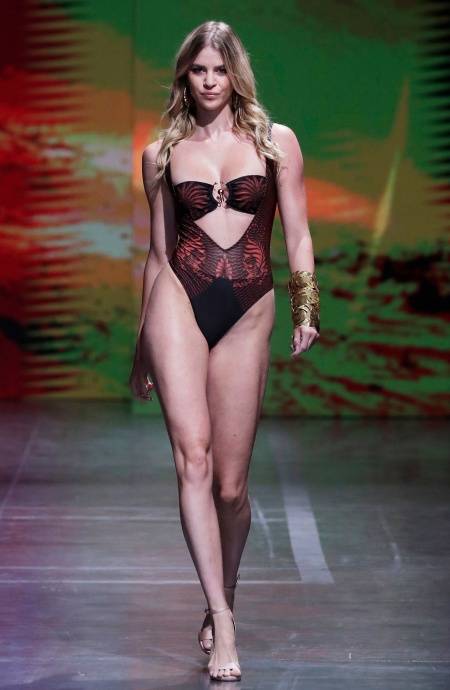 Pin Up Stars COSTUME DA BAGNO INTERO CON FASCIA IMBOTTITA E ACCESSORIO STAMPA TIGER SUN Nuova