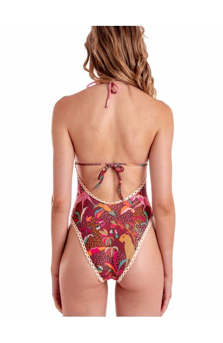 Pin Up Stars COSTUME DA BAGNO INTERO IMBOTTITO CON PASSAMANERIA STAMPA TROPICAL Acquista Ora